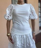 White Lace Sleeves Top