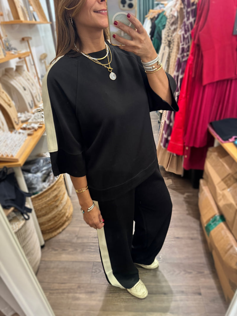 Black Side Stripe Top & Pant Set