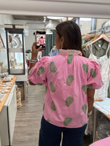 Pink & Green Embroidered Top