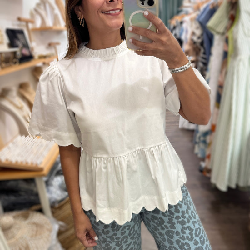 White Scalloped Hem Top