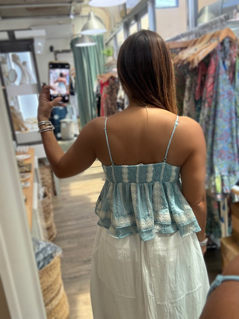 Light Blue Embroidered Flowy  Top