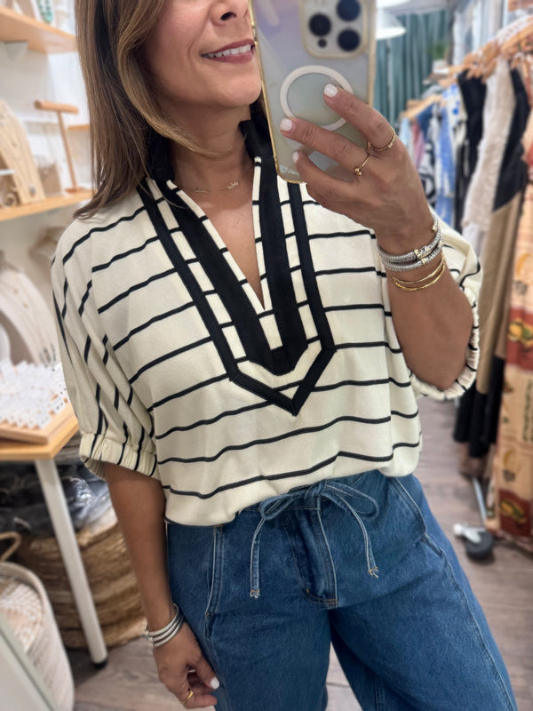Ivory & Black Stripes Top