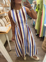 Brown & Blue Stripes Dress