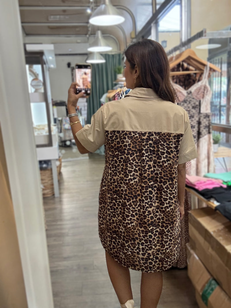 Leopard Print Front Pockets Dress