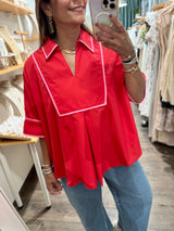 Red & Pink Trim Top