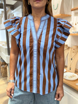 Blue & Brown Stripes Top