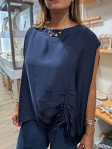 Navy Side Drawstring Top