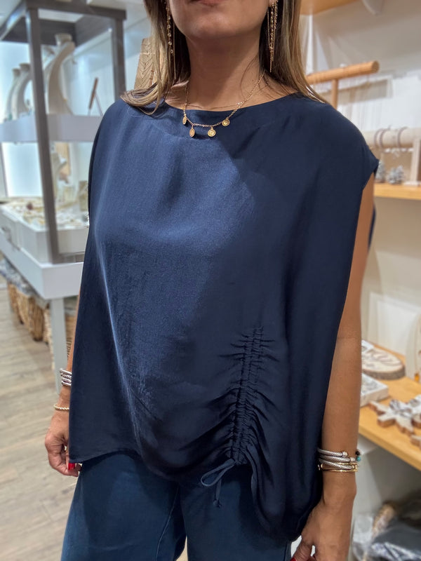 Navy Side Drawstring Top