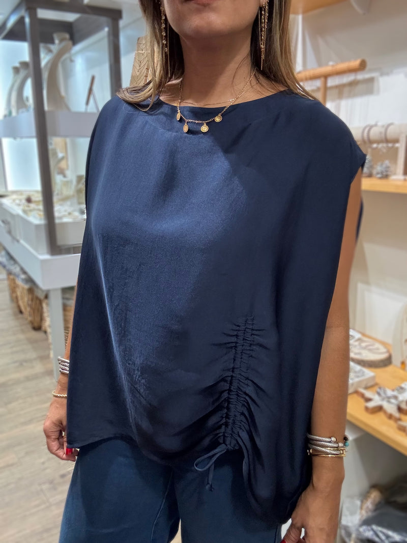 Navy Side Drawstring Top