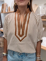 Caramel Stripes Dolman Sleeves Top