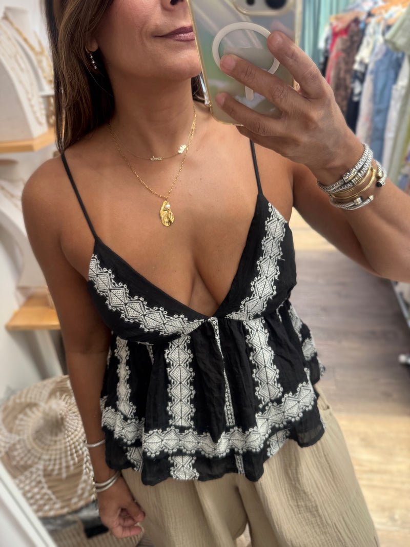 Black Embroidered Flowy  Top