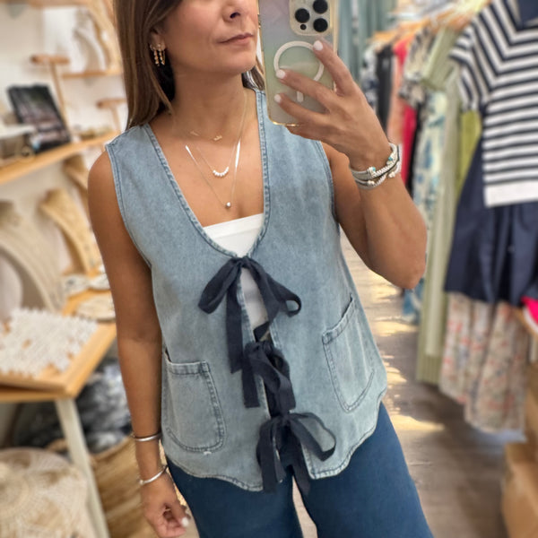 Light Denim Front Ties Vest