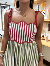 Brick & Olive Contrast Stripes Dress