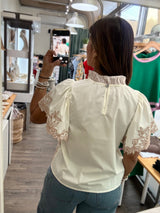 Beige Embroidered Detail Top