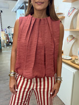 Rust Elastic Hem Top w/Pockets