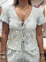 Light Blue Embroidered Top & Shorts Set