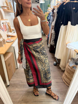 Printed Wrap-Around Midi Skirt