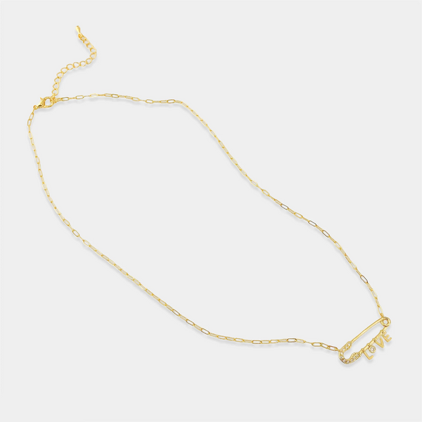 Gold Love Safety Pin Necklace (CG)