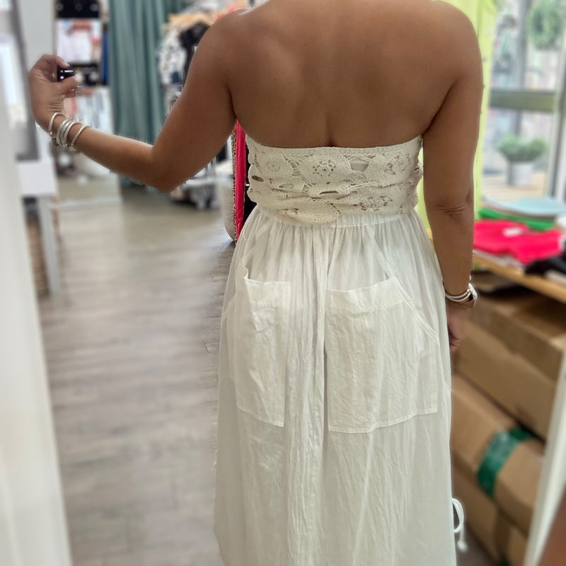 White Drawstring Maxi Skirt