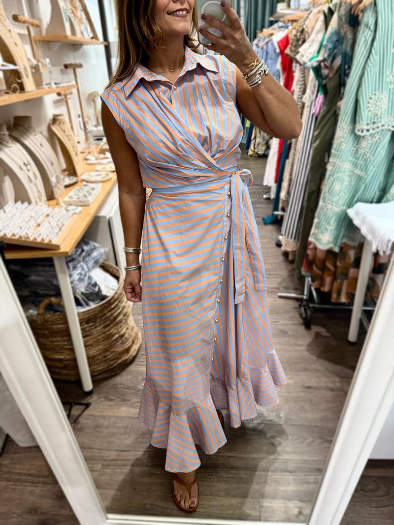 blue and orange striped dress Orange and Turquoise Striped Anti Fit Dress L