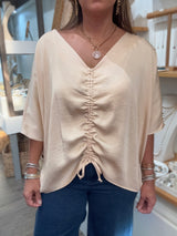 Almond Drawstring Detail Top