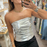 Silver Strapless Ruched Top