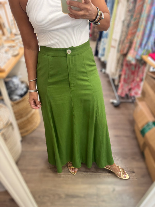 Chartreuse A-Line Maxi Skirt