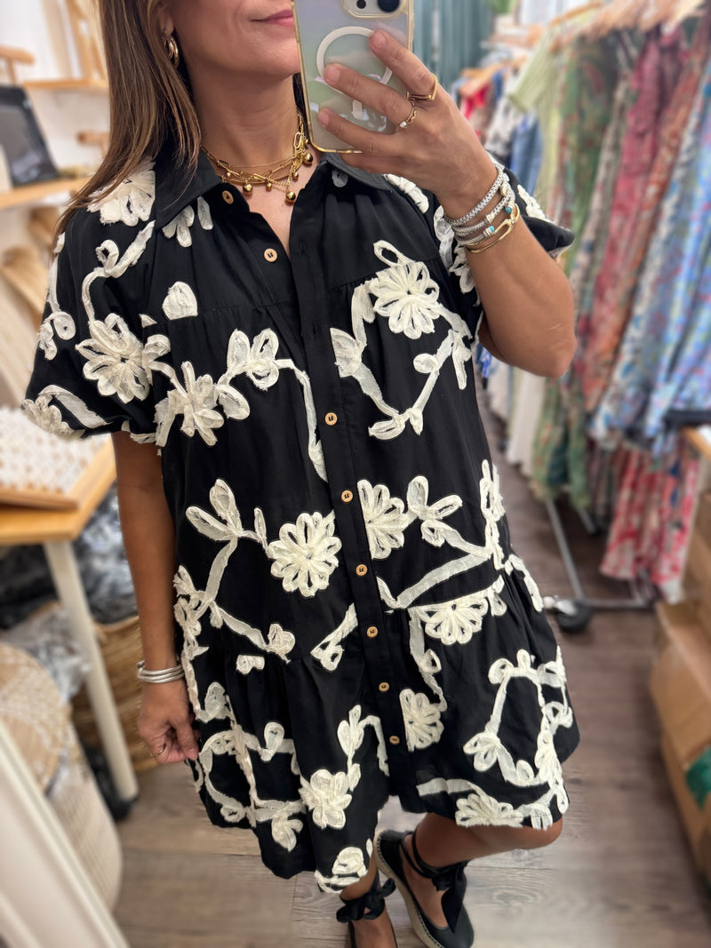 Black & Ivory Drop Waist Dress