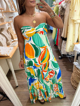 Summer Print Strapless Dress