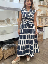 Navy Geometric Print Dress
