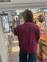 Burgundy Embroidered Detail Collared Top