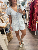 Light Blue Embroidered Top & Shorts Set