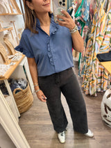 Chambray Front Ruffle Top
