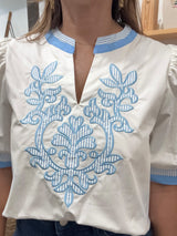 Ivory & Light Blue Stripes Contrast Top