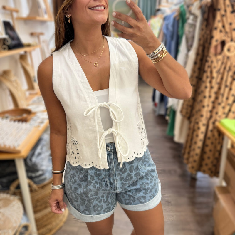 Blue Leopard Denim Short