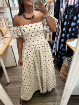 Oatmeal Polka Dots Strapless Dress
