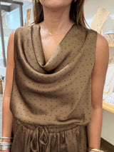 Brown/Black Tiny Dots Cowl Neck Top & Pants