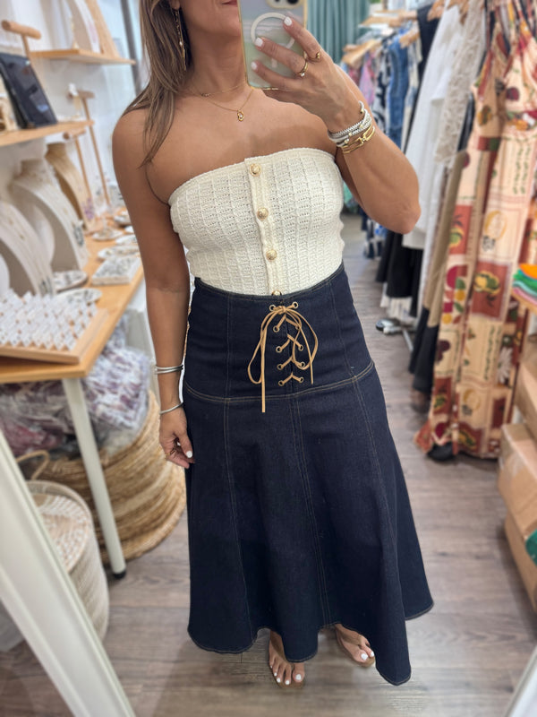 Dark Denim Midi Skirt