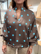 Brown & Aqua Polka Dots Top