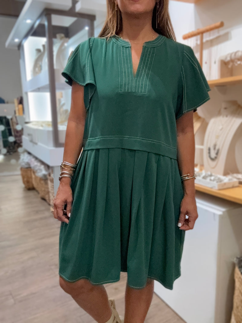 Hunter Green Contrast Stitch Dress
