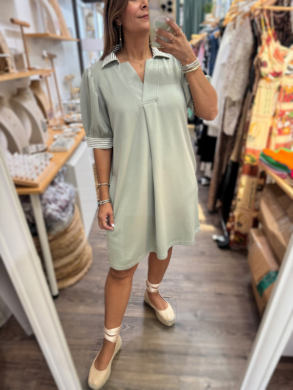 Sage Stripes Detail Dress