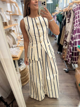 Ivory & Navy Stripes Vest & Pant Set