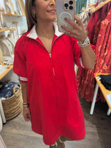 Red Front Zipper Dress
