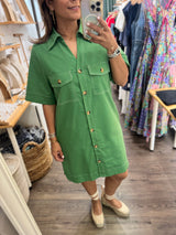 Green Contrast Stitch Dress