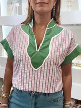Pink & Green Stripes Top