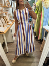 Brown & Blue Stripes Dress