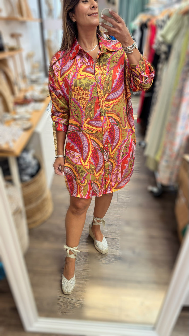 Paisley Print Button Down Dress