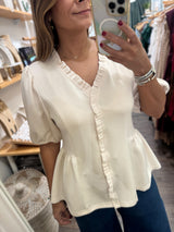 Vanilla Ruffled Trim Top
