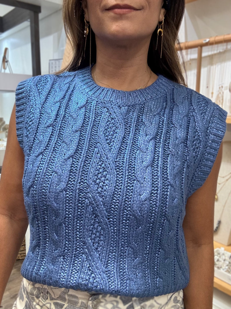 Blue Metallic Cable Knitted Top