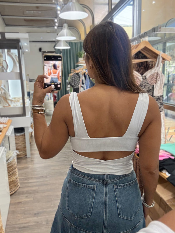 Silver Back Detail Metallic Top